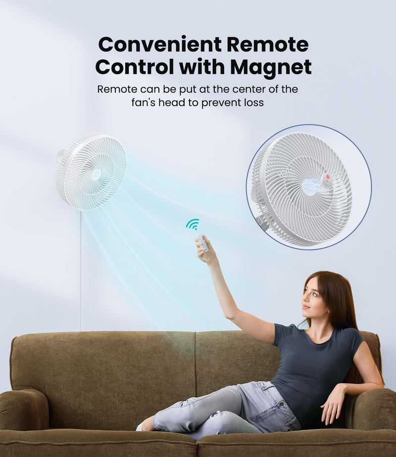 LEMOISTAR 12" Wall Mounted Fan with Remote Control, 90° Oscillating, 4 Speeds Timer and Adjustable Tilt, 8.2ft Cord, Quiet, Ideal for Home, Bedroom, Gym, Garage, RV, Office-White - Image 5